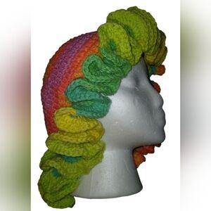 NWT Handcrafted Colorful Crochet Ruffle Hat.